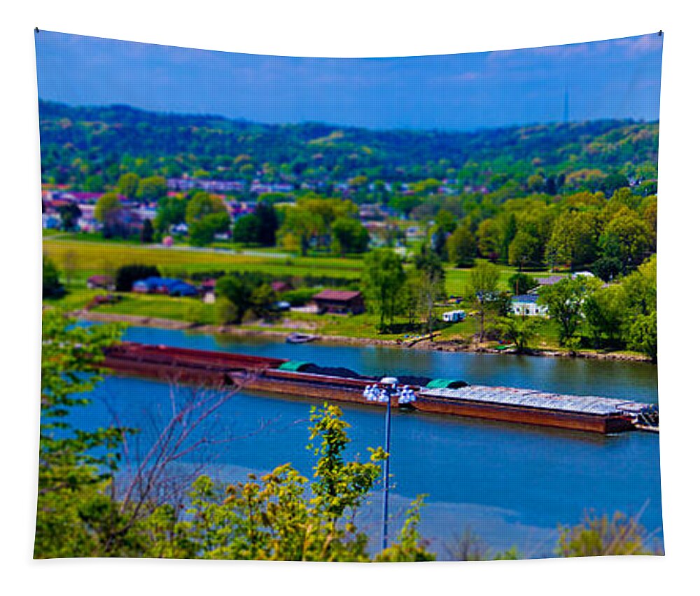 Movid Studios Tapestry featuring the photograph Barge on the Ohio River by Jonny D