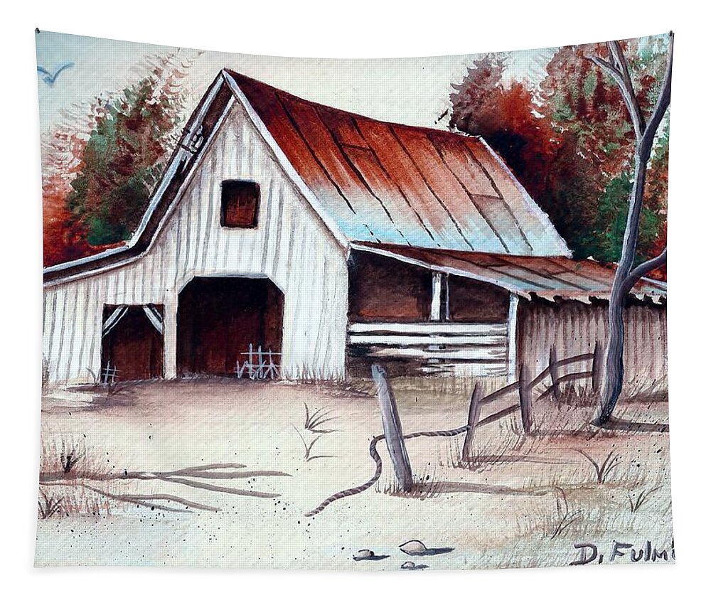 Barn Tapestry featuring the painting Barn by Denise F Fulmer