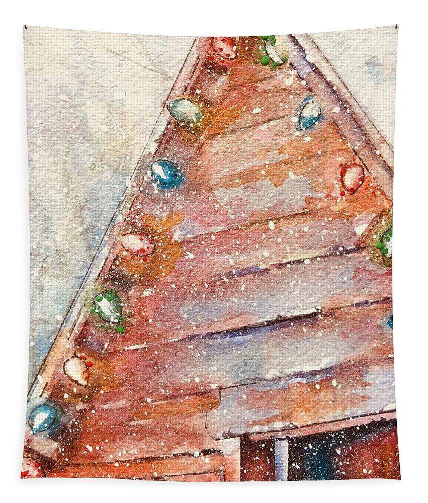 Christmas Cards By Rebecca Matthews Tapestry featuring the painting Barn in snow by Rebecca Matthews
