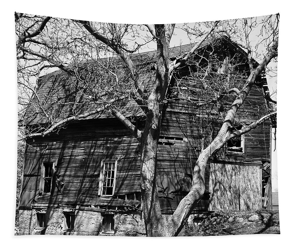 Barn Tapestry featuring the digital art Barn on Stone Foundation by Robert Habermehl