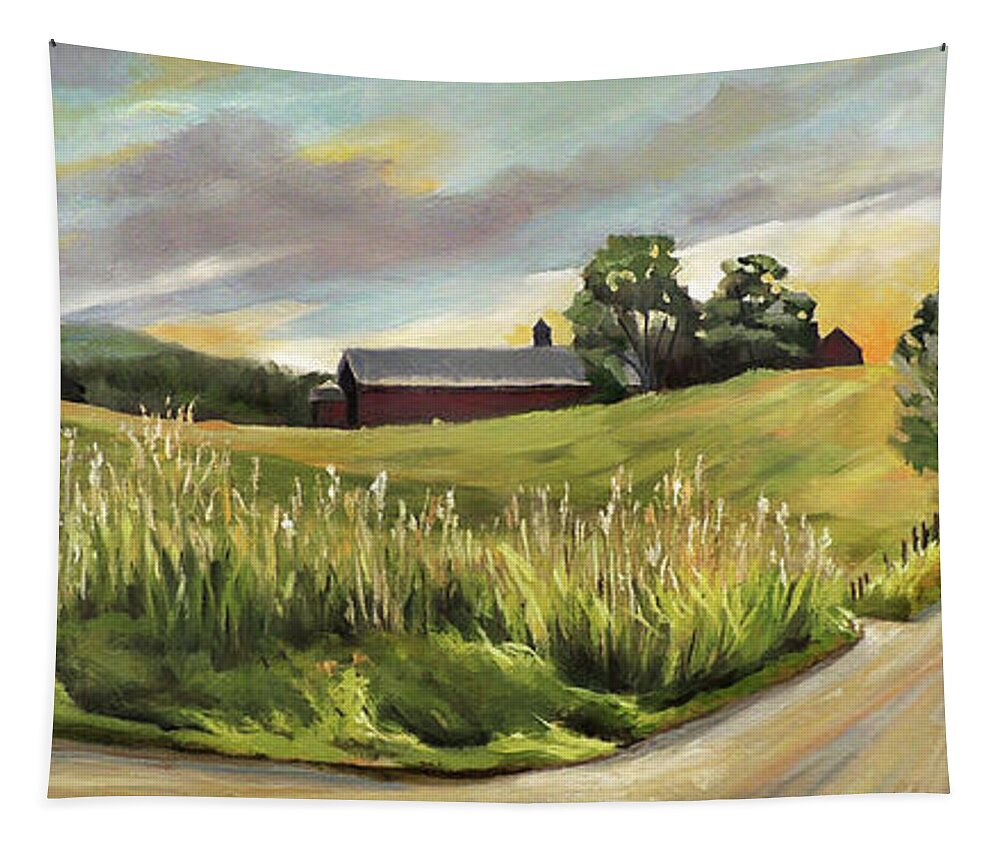 Oil Painting Tapestry featuring the painting Barn On The Ridge by Nancy Griswold