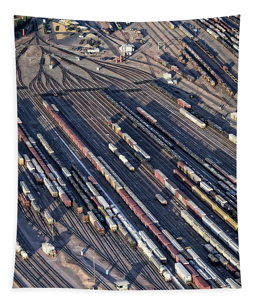 Aerial Shots Tapestry featuring the photograph Barstow Rail Yard 12 by Jim Thompson