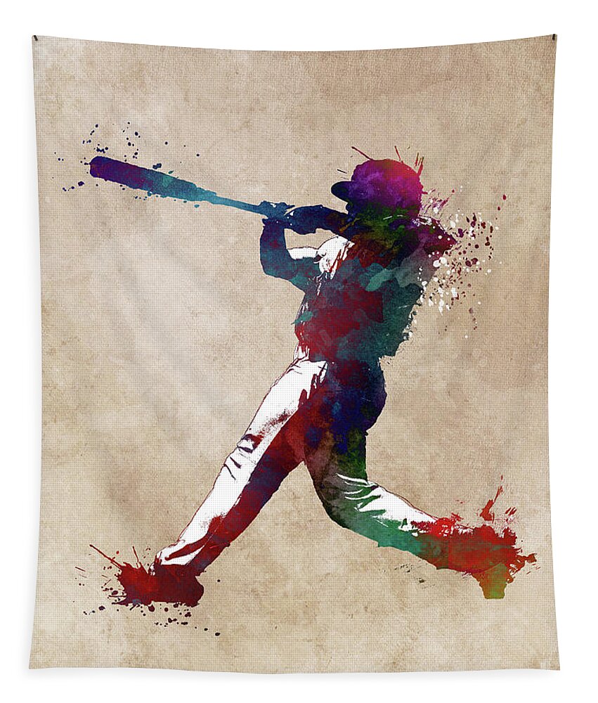 Baseball Player Tapestry featuring the digital art Baseball player 10 by Justyna Jaszke JBJart