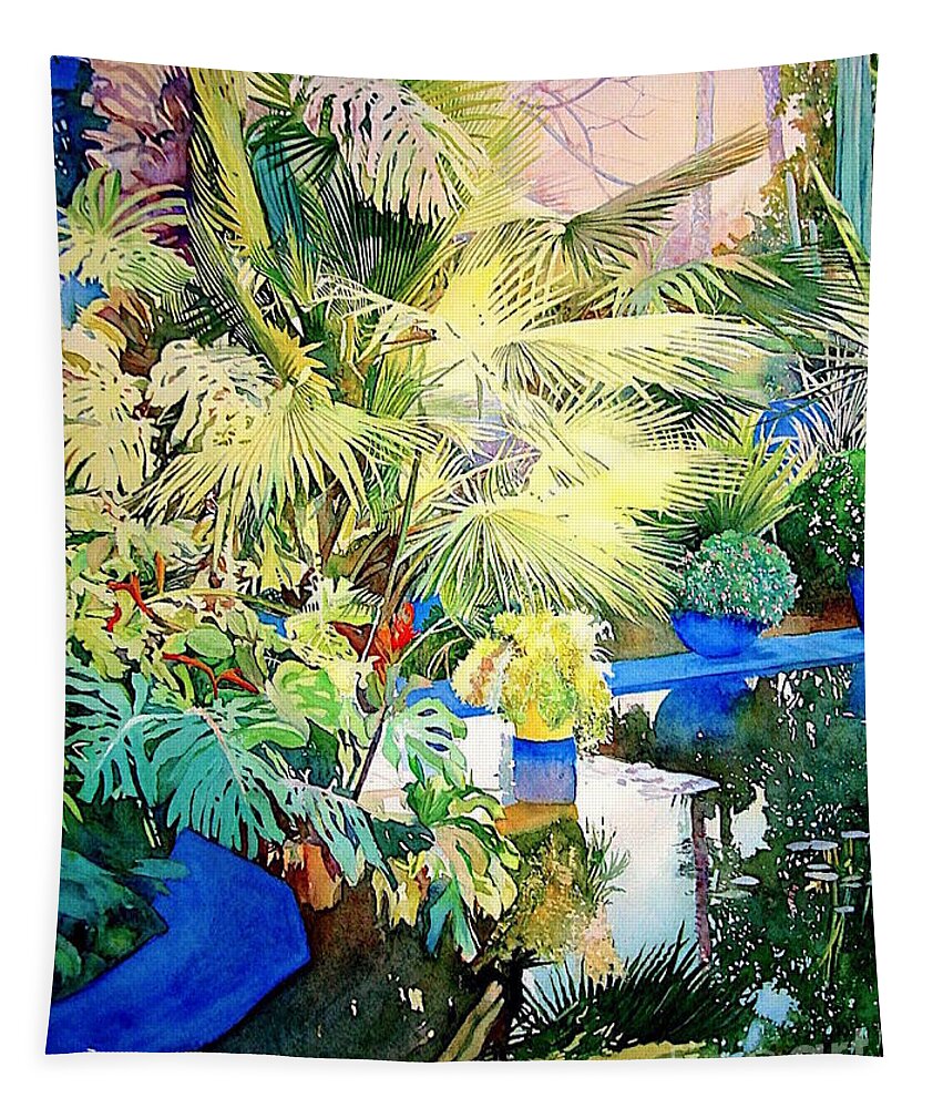  Exotic Tapestry featuring the painting Bassin - Jardin Majorelle - Marrakech - Maroc by Francoise Chauray