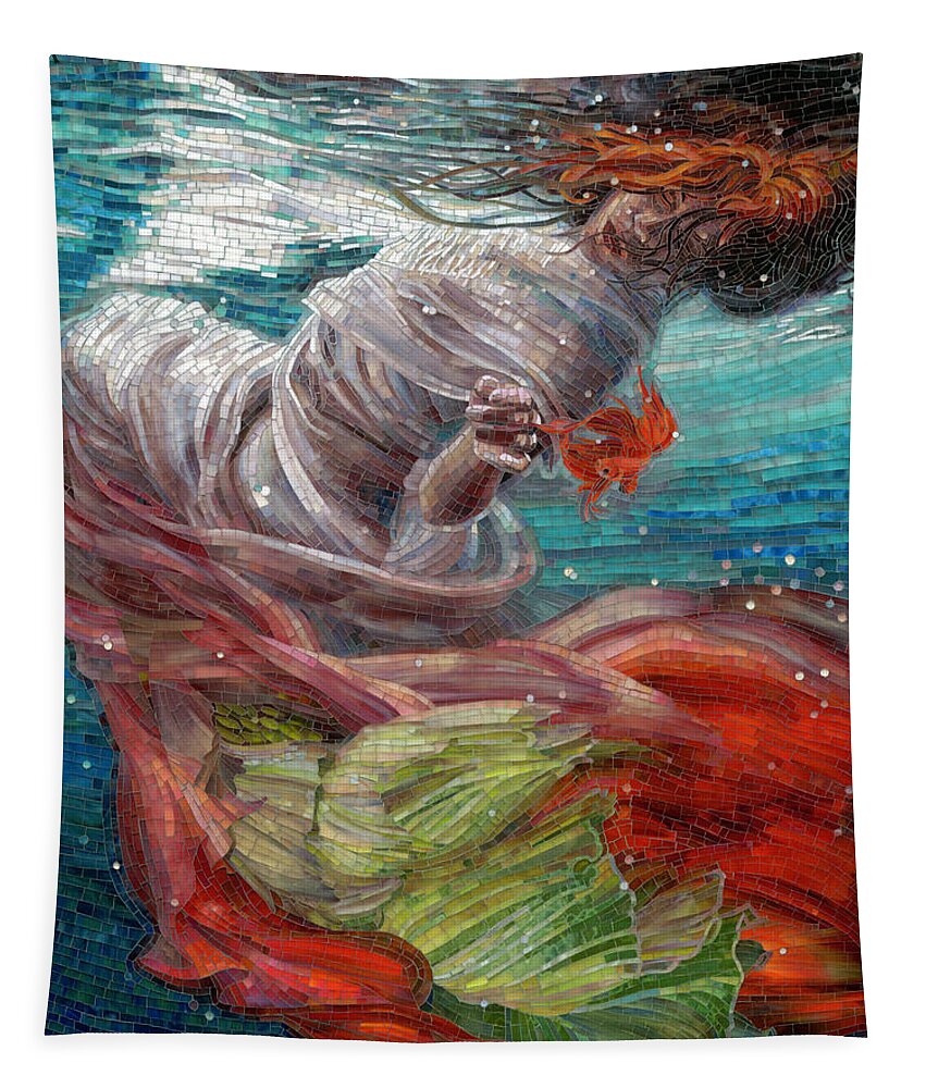 Mermaid Tapestry featuring the painting Batyam by Mia Tavonatti