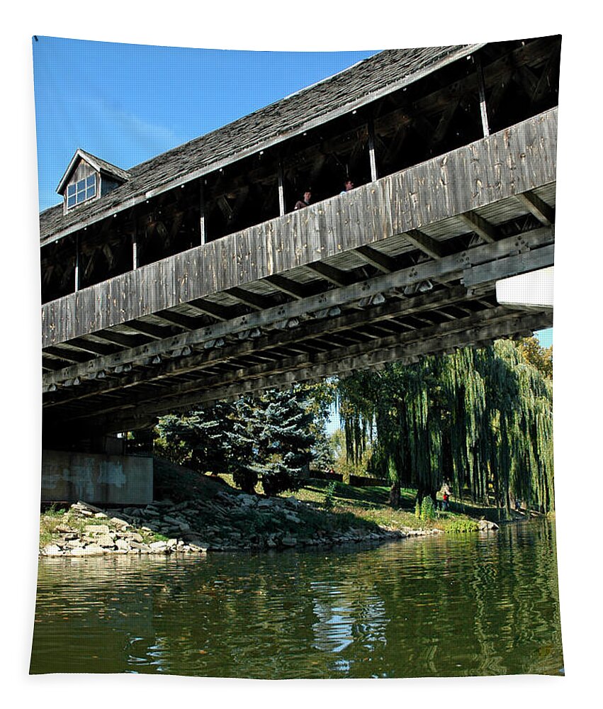 Usa Tapestry featuring the photograph Bavarian Covered Bridge by LeeAnn McLaneGoetz McLaneGoetzStudioLLCcom