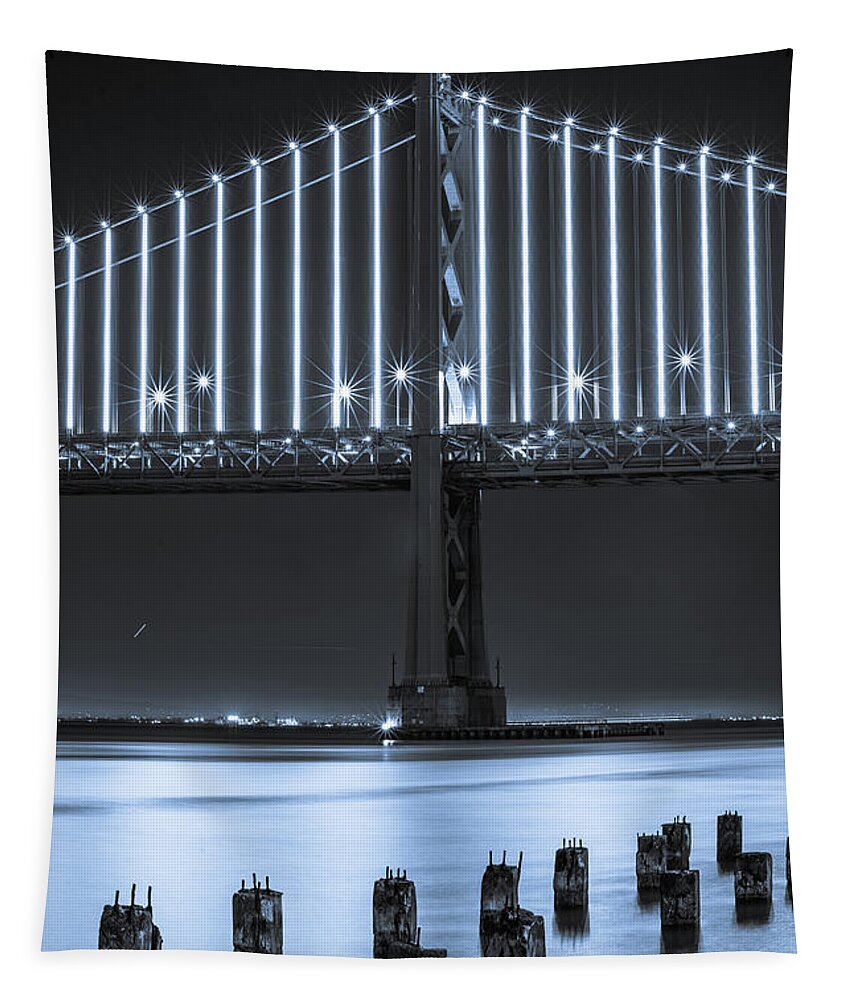 Bay Bridge Tapestry featuring the photograph Bay Bridge 2 in blue by Stephen Holst