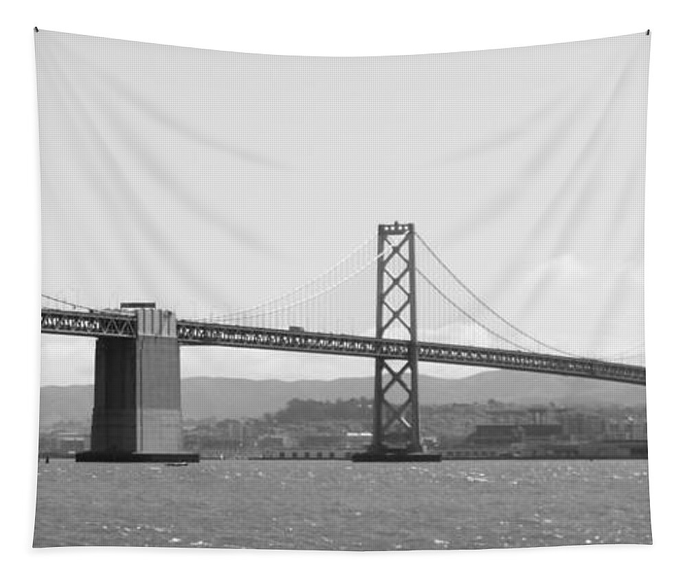 San Francisco Tapestry featuring the photograph Bay Bridge in Black and White by Carol Groenen