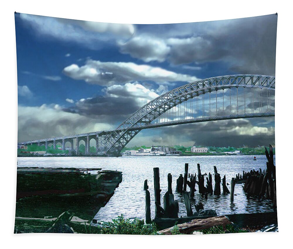 Seascape Tapestry featuring the photograph Bayonne Bridge by Steve Karol