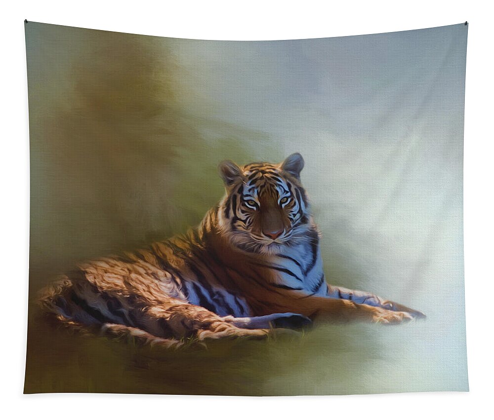 Be Calm In Your Heart Tapestry featuring the painting Be Calm In Your Heart - Tiger Art by Jordan Blackstone