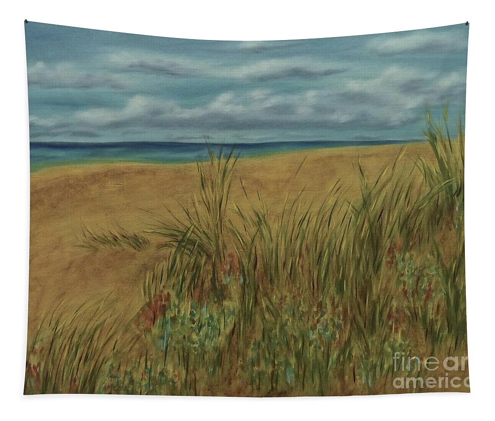  Tapestry featuring the painting Beach and Clouds by Barrie Stark
