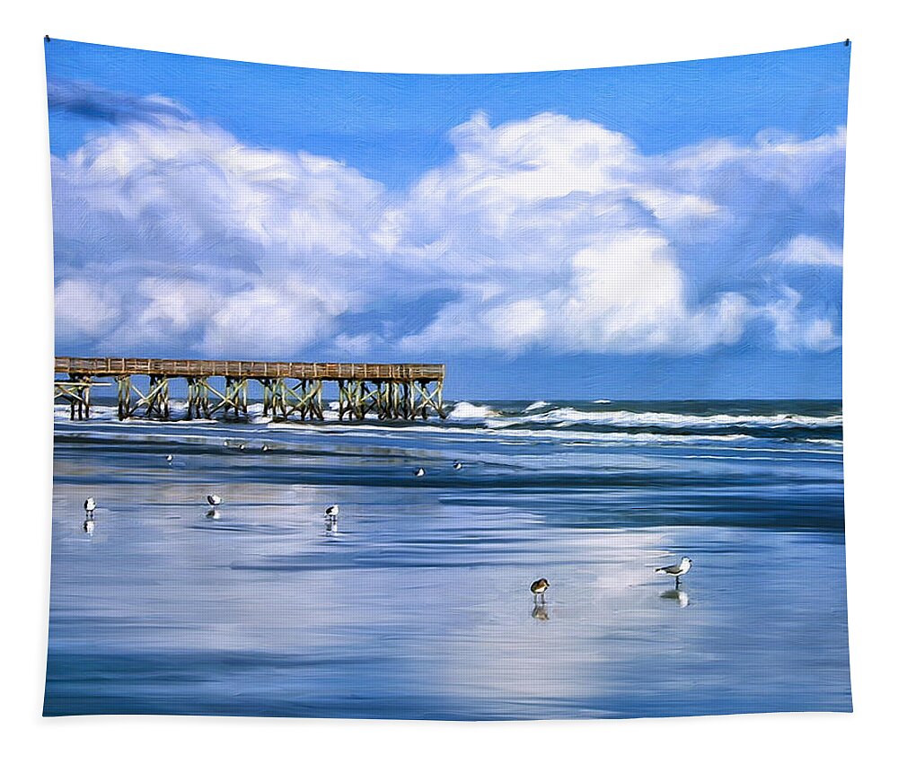 Isle Of Palms Tapestry featuring the painting Beach at Isle of Palms by Dominic Piperata