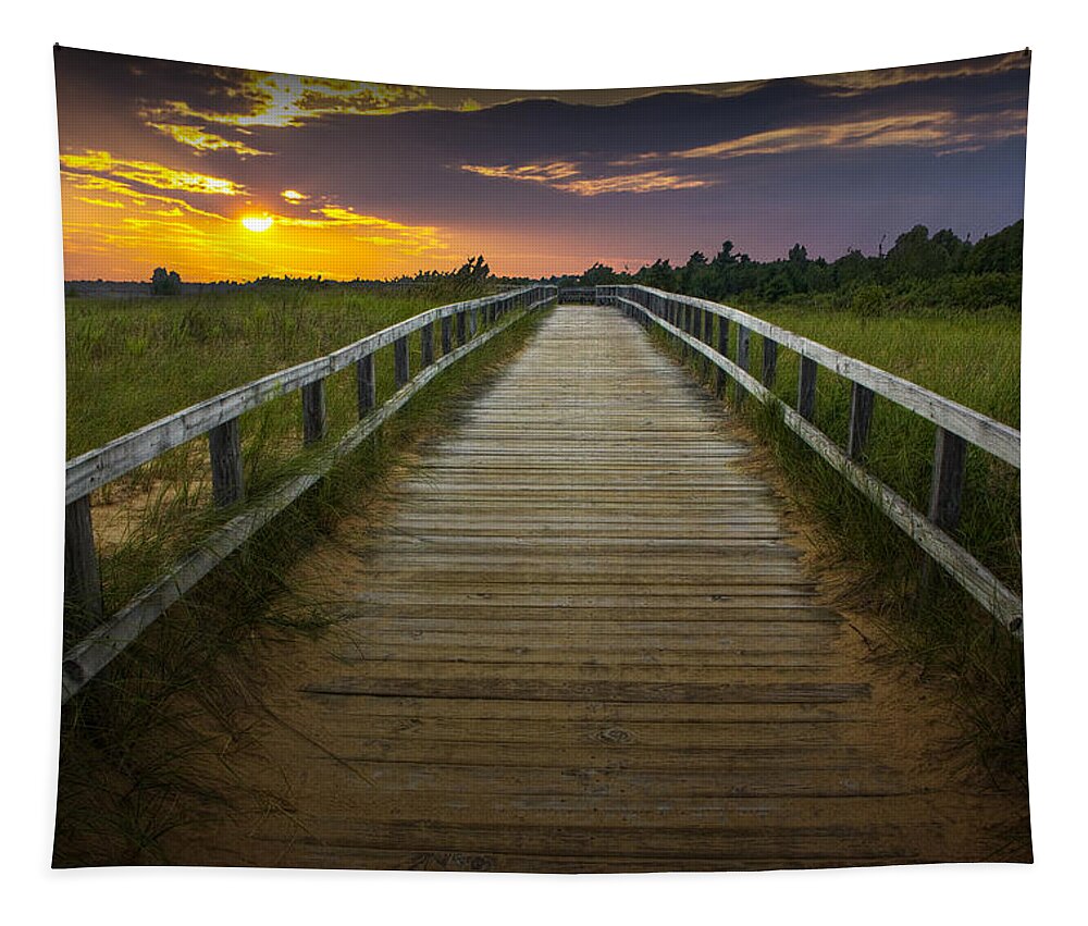 Beach Tapestry featuring the photograph Beach Boardwalk at Sunset by Randall Nyhof
