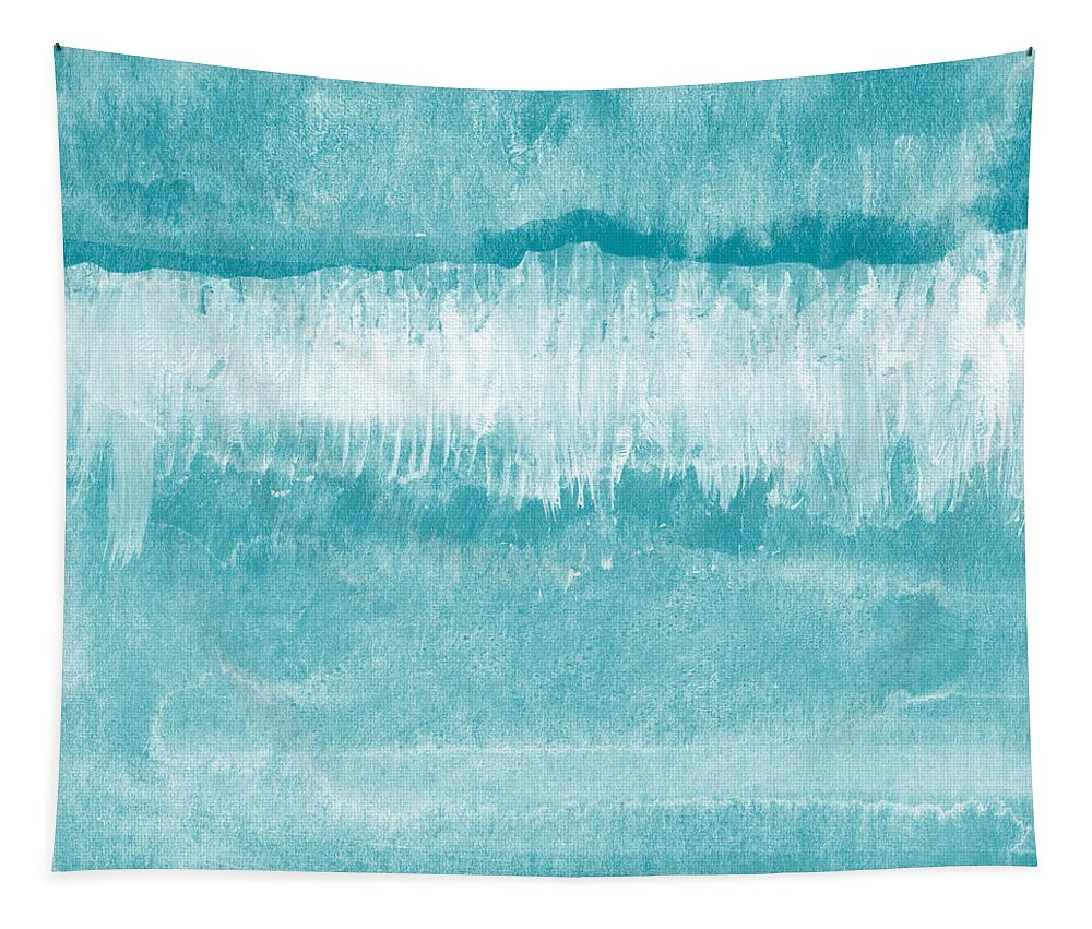 Abstract Tapestry featuring the mixed media Beach Day Blue- Art by Linda Woods by Linda Woods