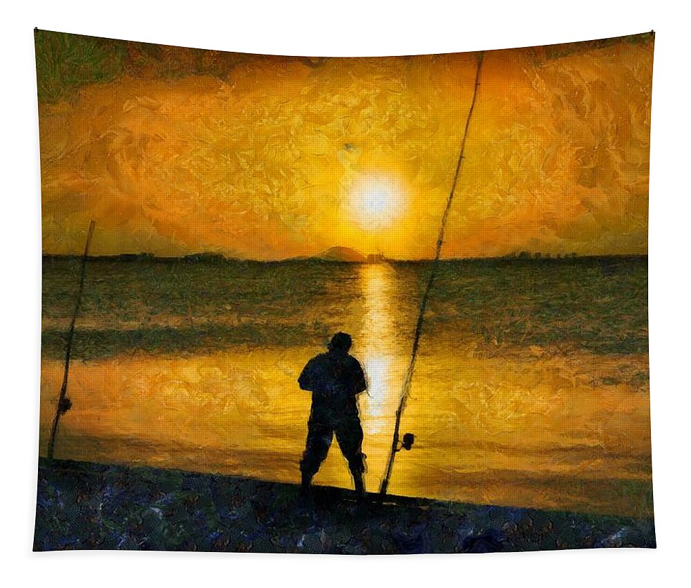 Fishing Tapestry featuring the photograph Beach Fishing by Scott Carruthers