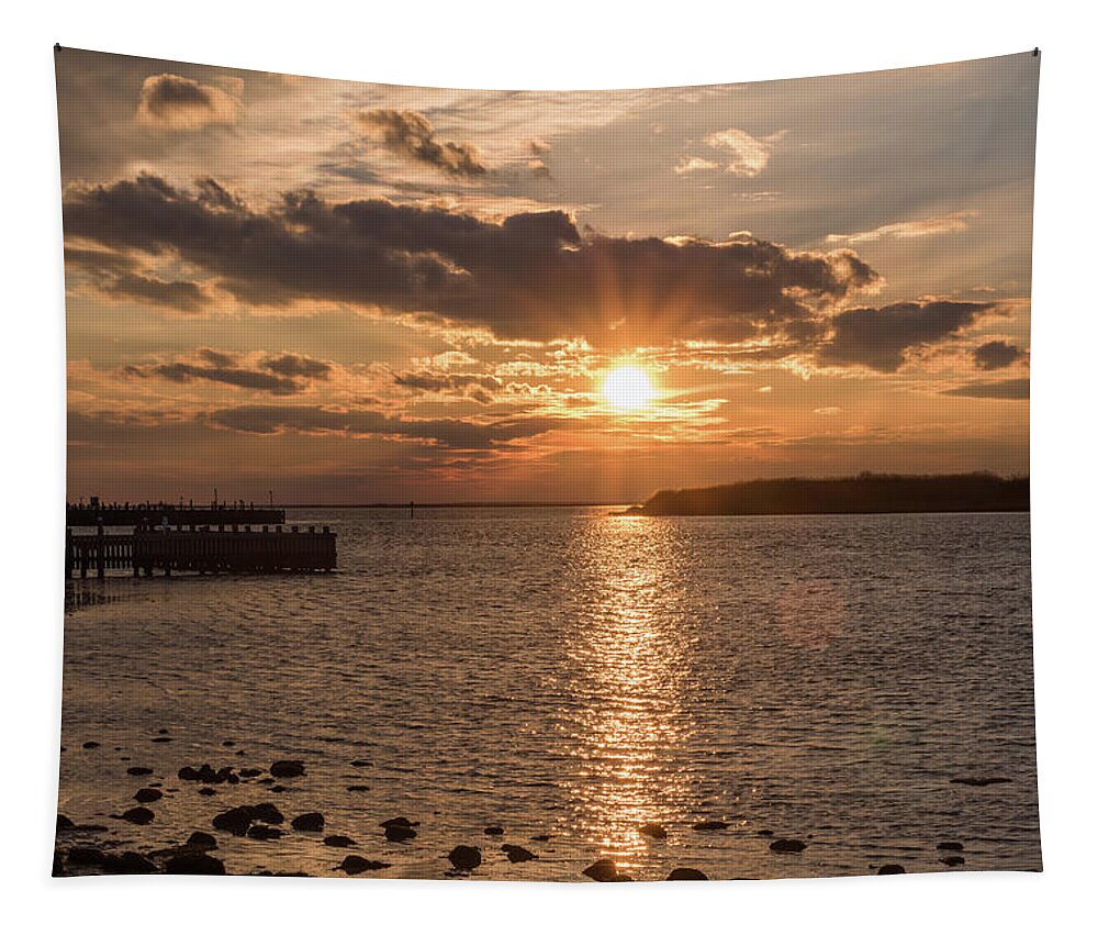 Terry D Photography Tapestry featuring the photograph Beach Haven NJ Sunset January 2017 by Terry DeLuco