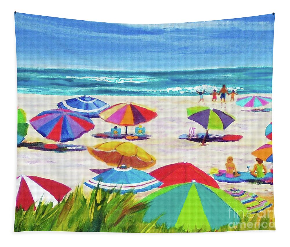 Beach Tapestry featuring the painting Umbrellas 2 by Anne Marie Brown