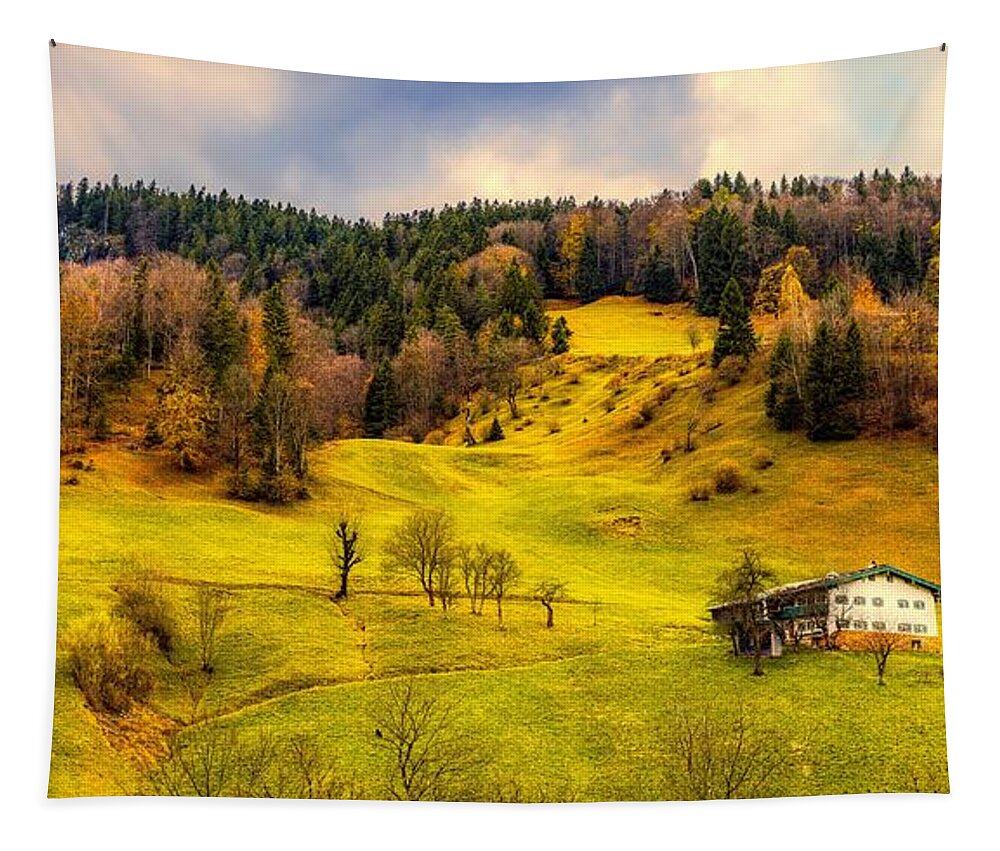 Panorama Tapestry featuring the photograph Beautiful Alpine Valley In Autumn by Mountain Dreams