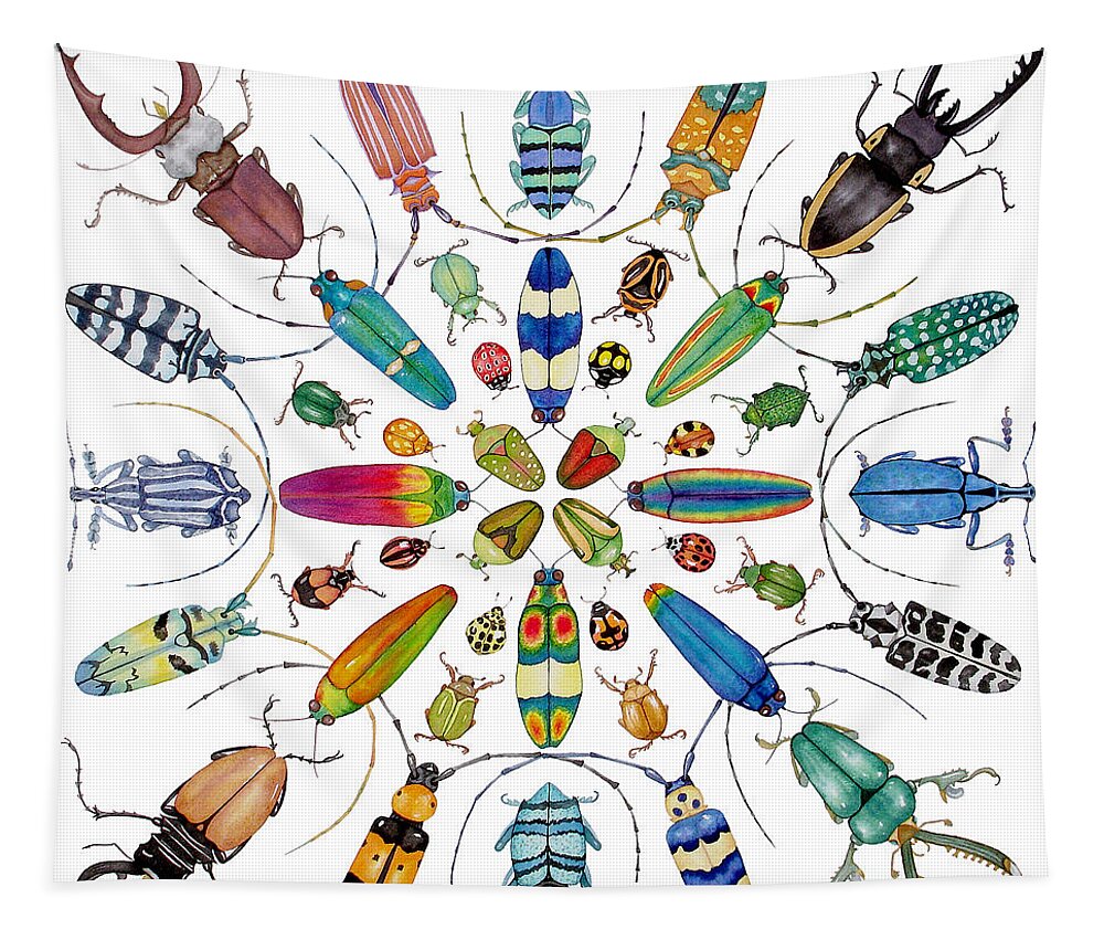 Insects Tapestry featuring the painting Beautiful Beetles by Lucy Arnold