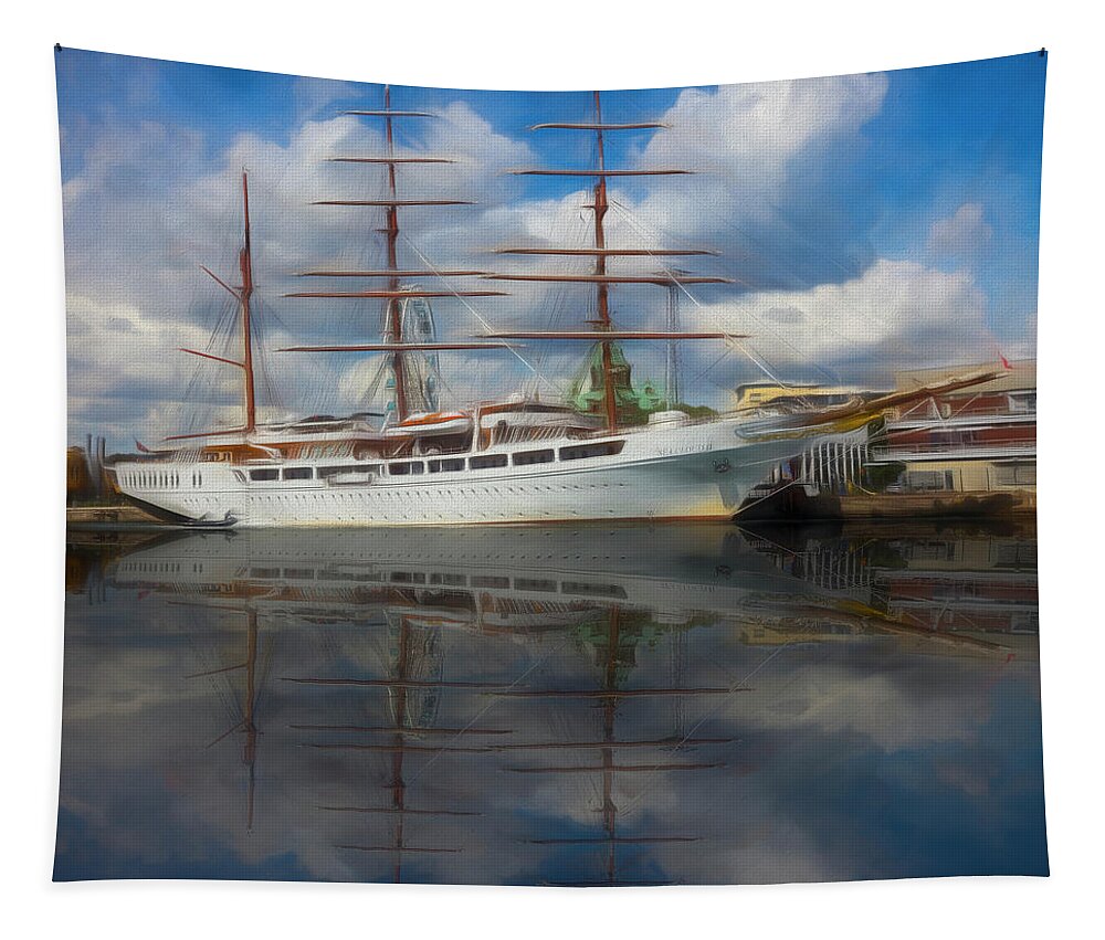 Boats Tapestry featuring the photograph Beautiful Nautical Morning Watercolor Painting by Debra and Dave Vanderlaan