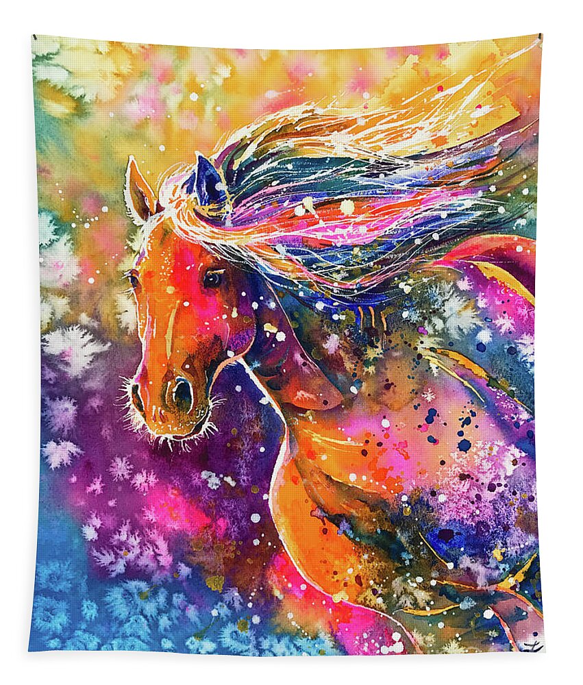 Horse Tapestry featuring the painting Beauty of the Prairie by Zaira Dzhaubaeva