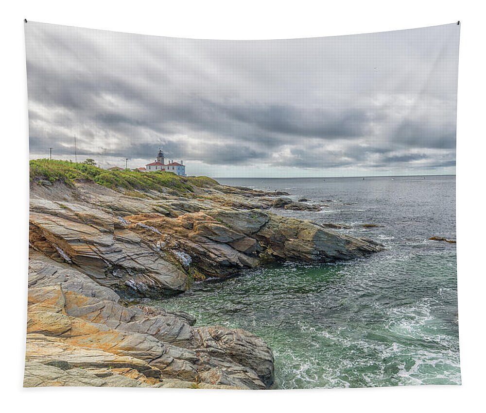 Beavertail Lighthouse On Narragansett Bay Tapestry featuring the photograph Beavertail Lighthouse on Narragansett Bay by Brian MacLean