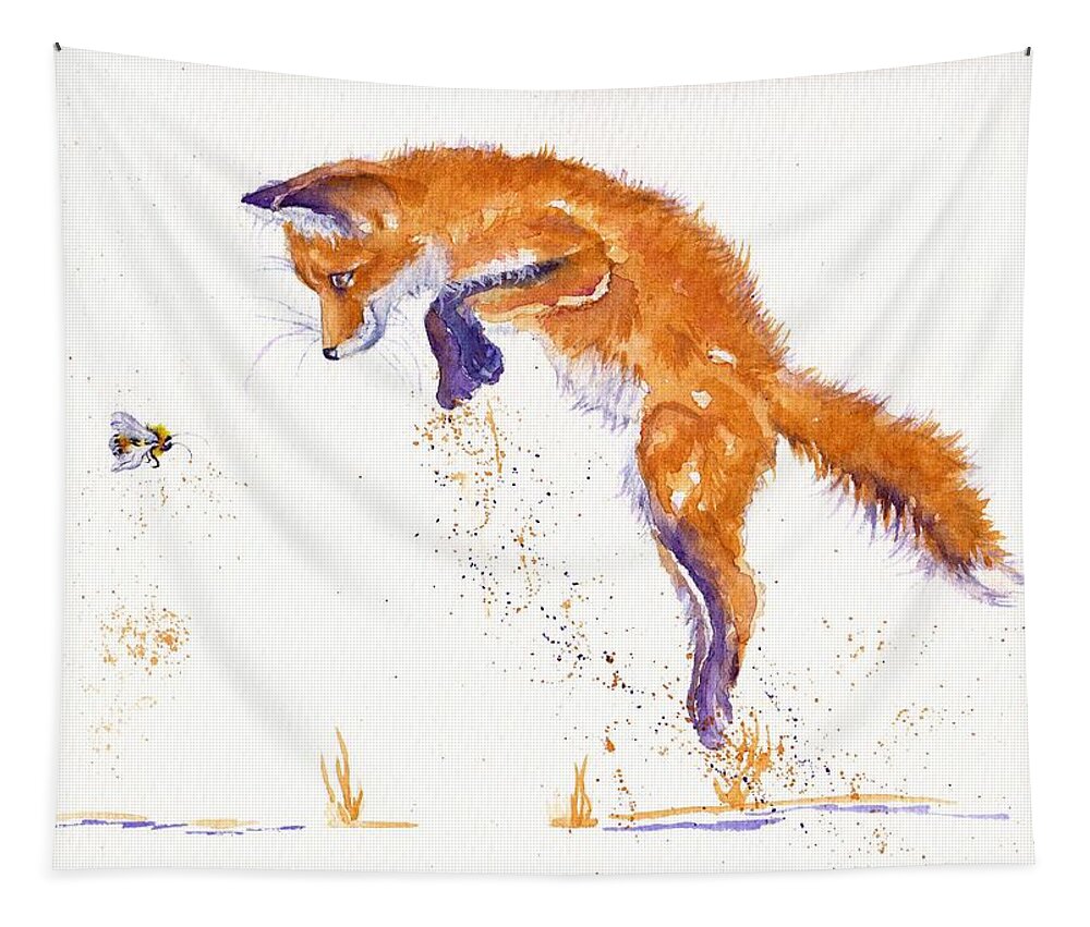Fox Tapestry featuring the painting Bee Innocent by Debra Hall