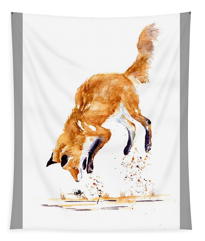 Fox Tapestry featuring the painting Bee Launched by Debra Hall