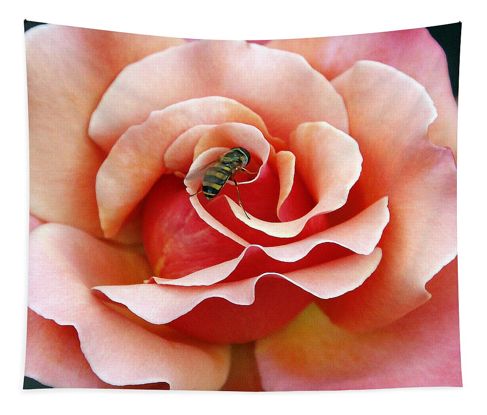 Roses Tapestry featuring the photograph Bee on Rose by Gina Fitzhugh