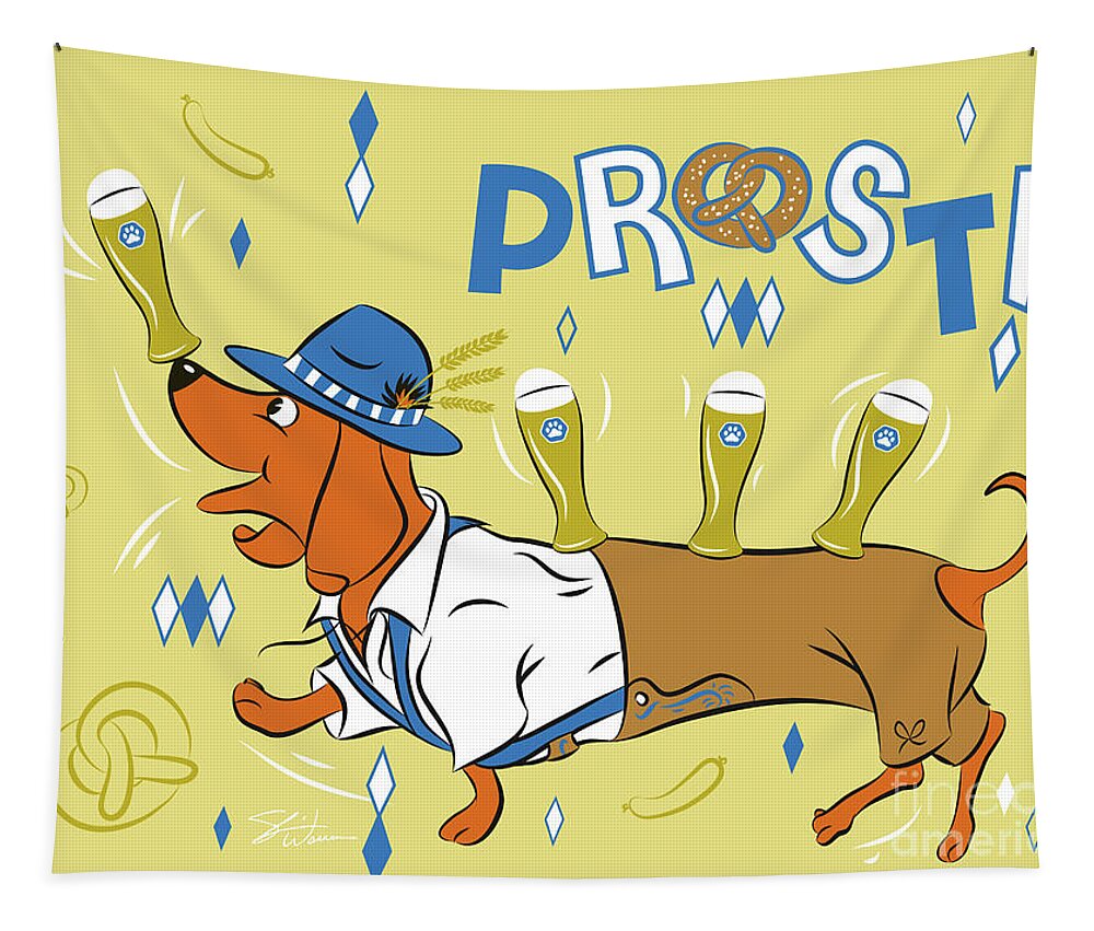 Dachshund Tapestry featuring the digital art Beer Dachshund Dog by Shari Warren