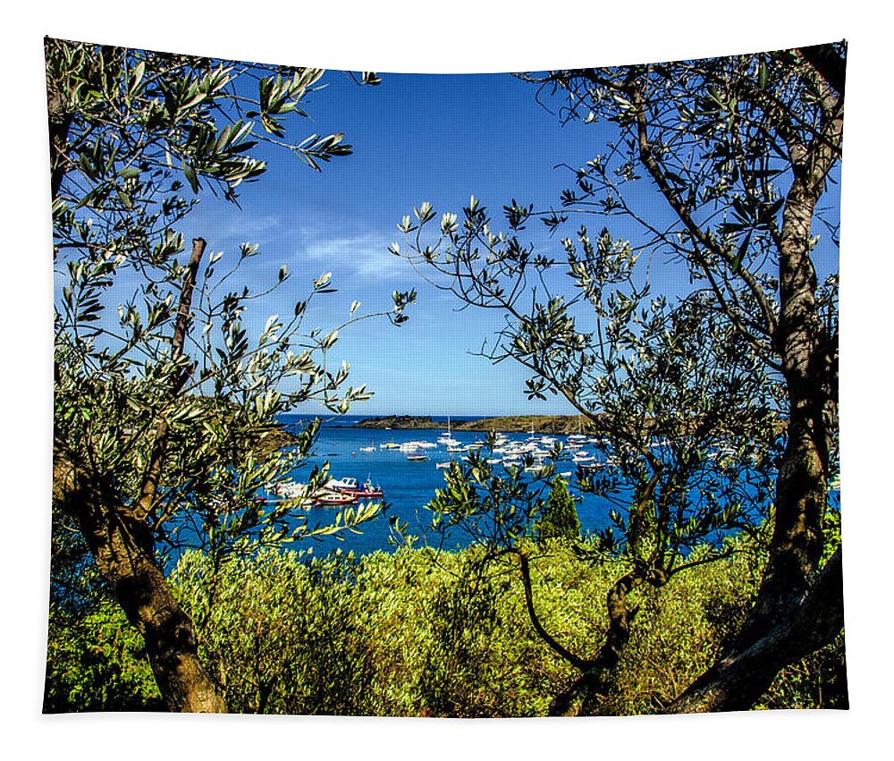 Olive Tree Tapestry featuring the photograph Behind the olive trees by Wolfgang Stocker