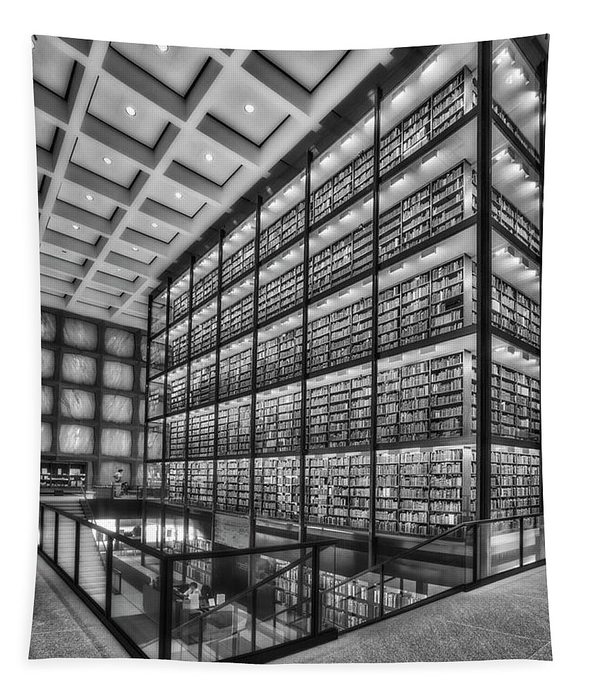 Yale University Library Tapestry featuring the photograph Beinecke Rare Book and Manuscript Library BW by Susan Candelario