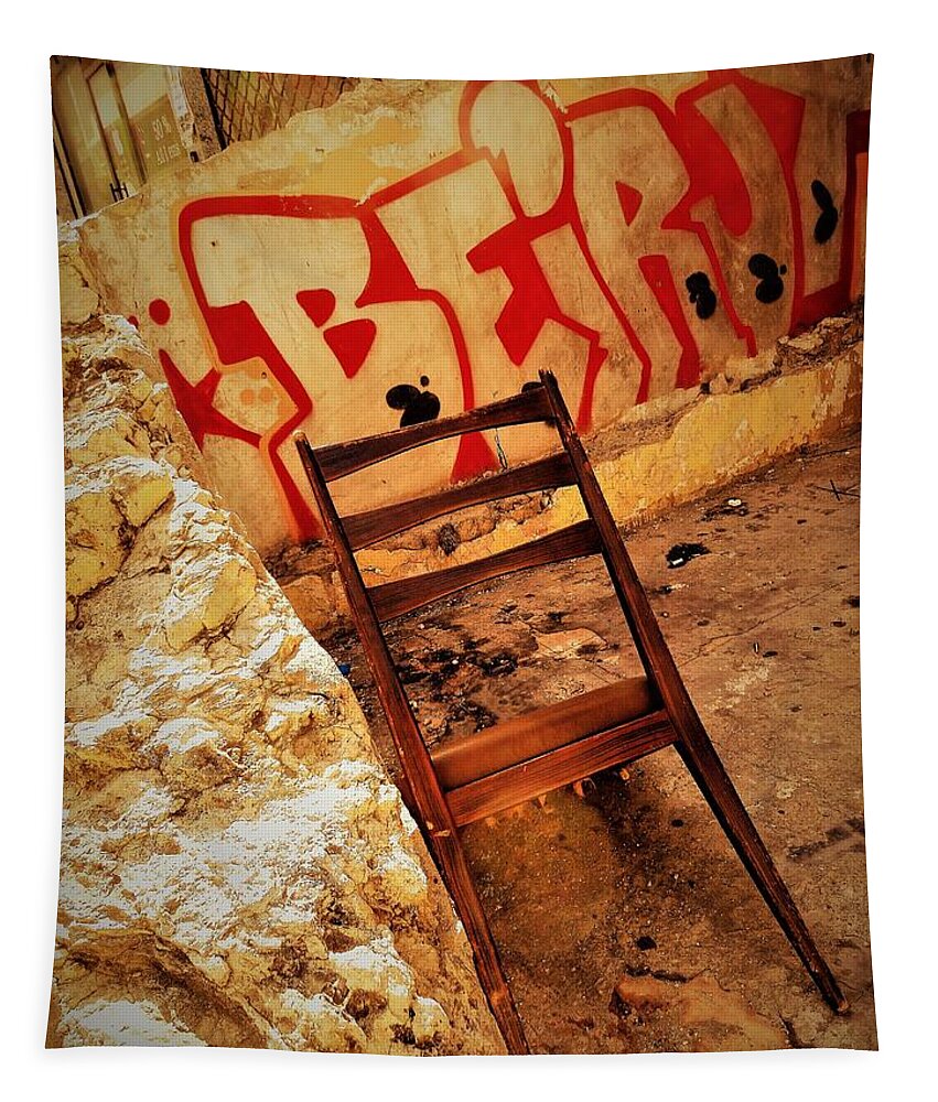 Beirut Tapestry featuring the photograph Beirut Graffiti with a lonely Chair by Funkpix Photo Hunter