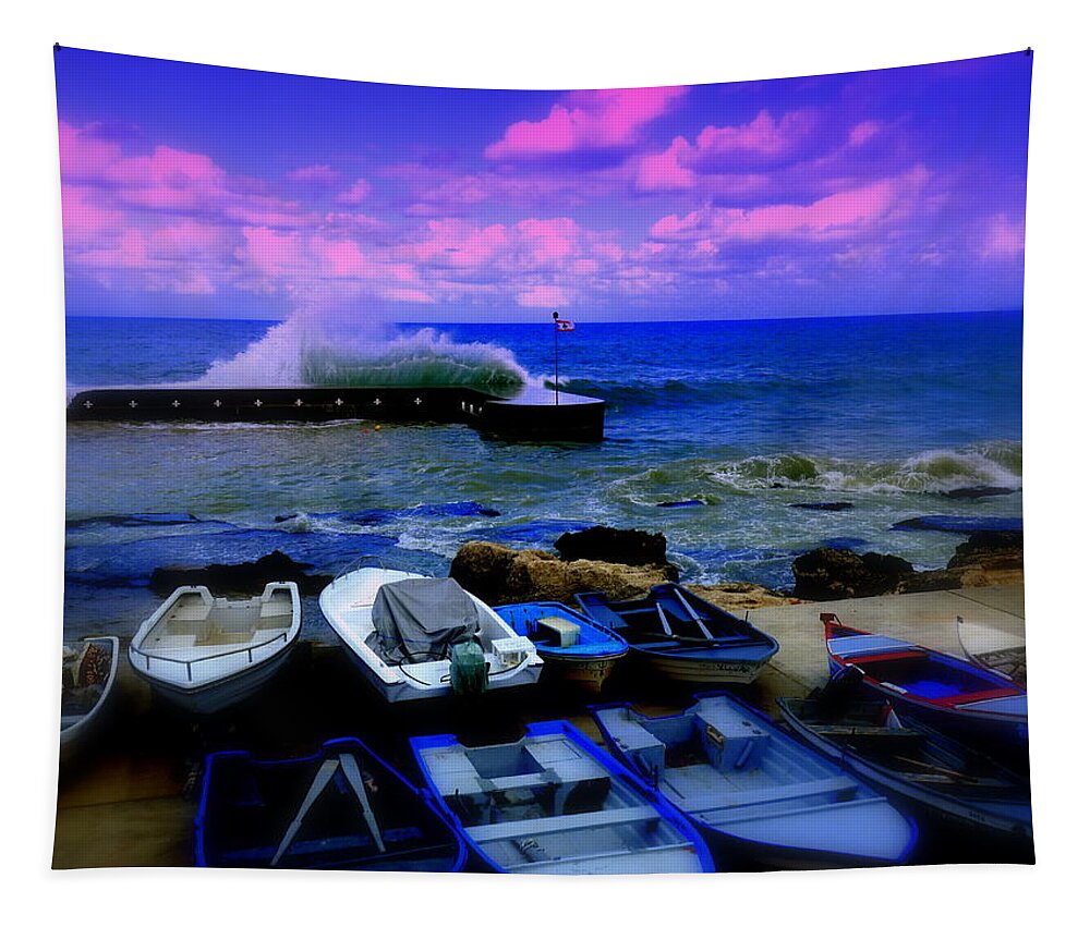Lebanon Tapestry featuring the photograph Beirut Seaside Waves by Funkpix Photo Hunter