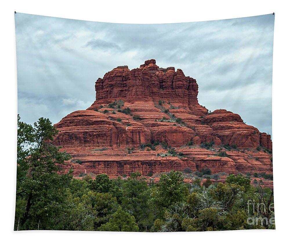 Sedona Tapestry featuring the digital art Bell Rock Rainy Day by Kirt Tisdale