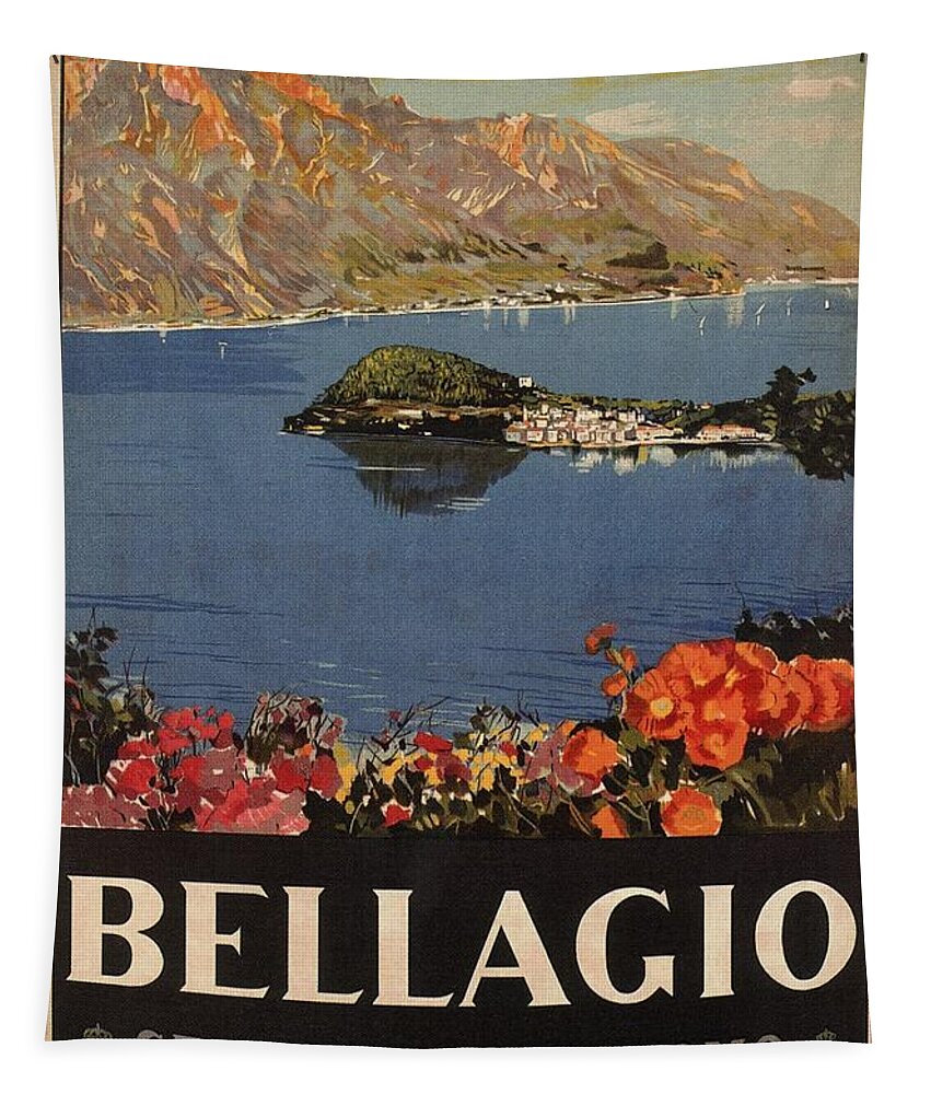 Bellagio Tapestry featuring the mixed media Bellagio, Italy - Centro Lago Di Como - Retro travel Poster - Vintage Poster by Studio Grafiikka