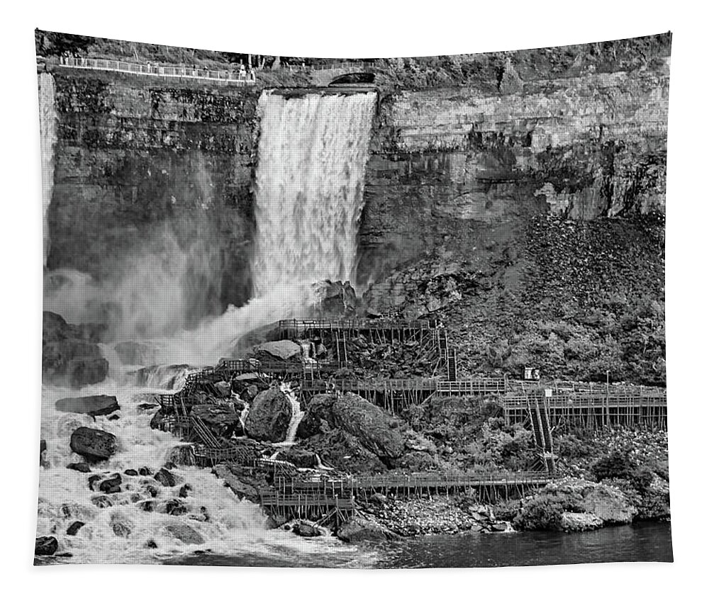 Niagara Falls Tapestry featuring the photograph Below Bridal Veil Falls 2 bw by Steve Harrington