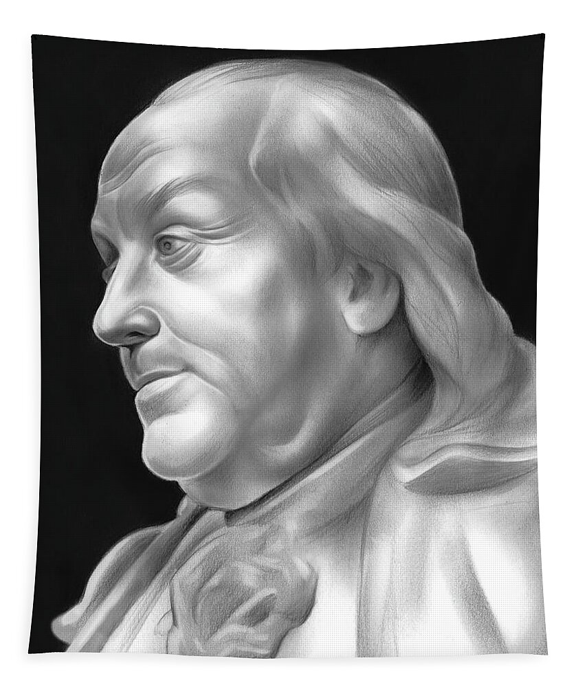 Ben Franklin Tapestry featuring the drawing Ben Franklin by Greg Joens
