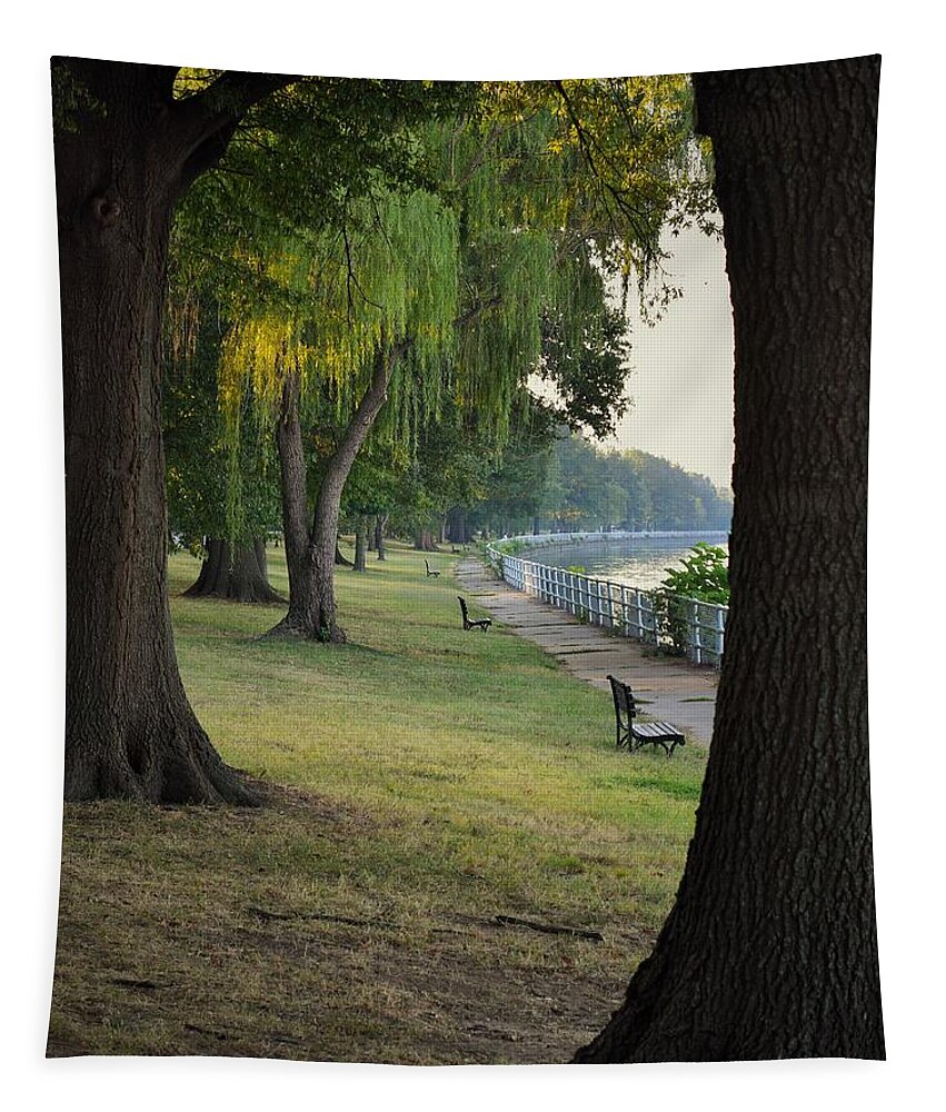 Potomac Tapestry featuring the photograph Benches Framed By Trees by Mark Mitchell