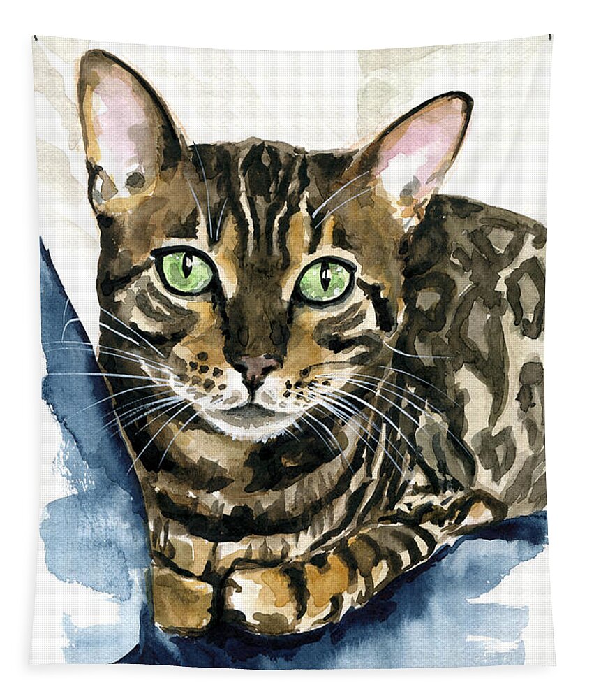 Cat Tapestry featuring the painting Bengal Perfection - Cat Painting by Dora Hathazi Mendes