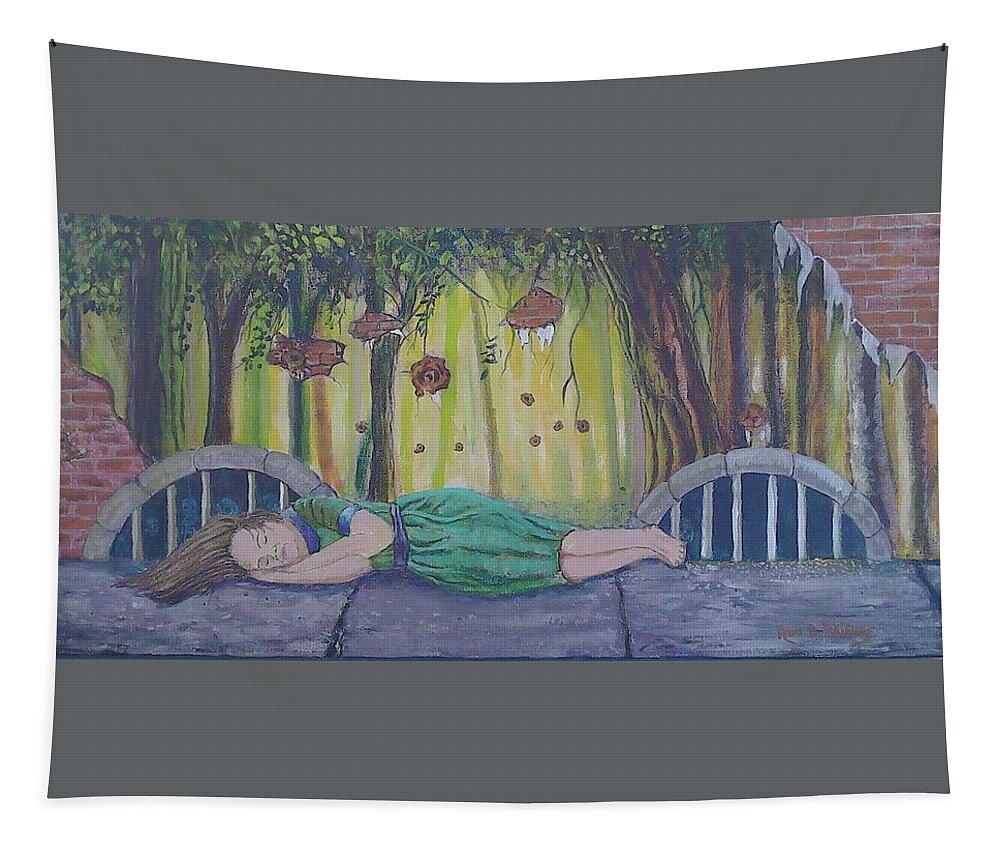Human Trafficking Tapestry featuring the painting Bereft of Solace by Rod B Rainey