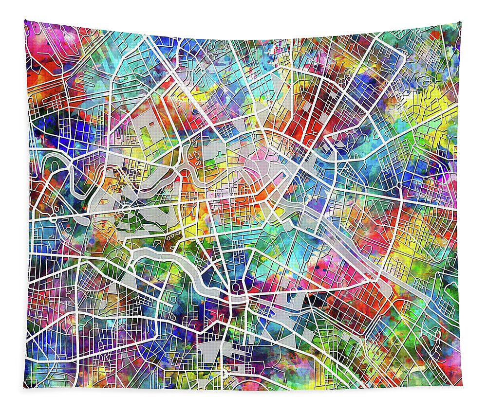 Berlin Tapestry featuring the digital art Berlin Map Watercolor by Bekim M