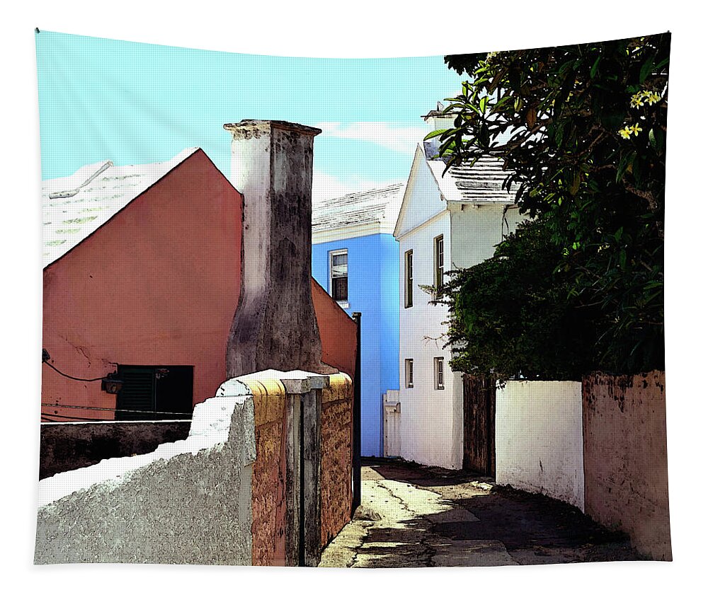 Bermuda Tapestry featuring the photograph Bermuda Backstreet by Richard Ortolano