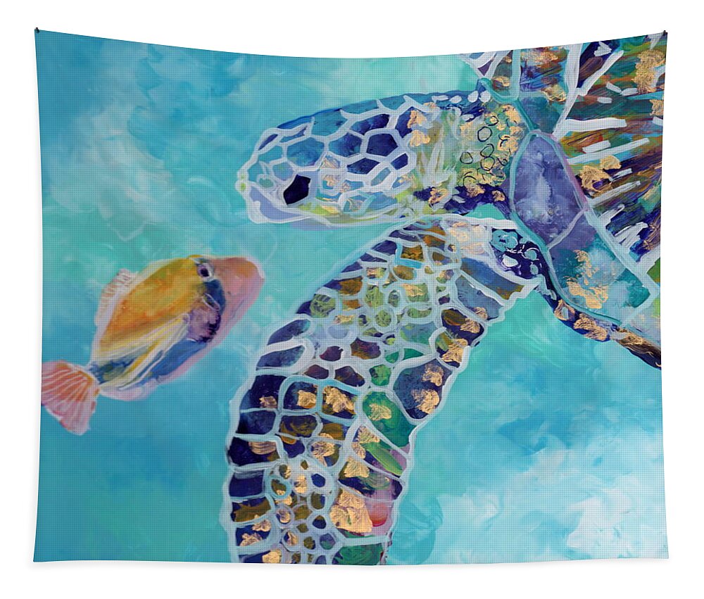 Turtle Tapestry featuring the painting Best Friends by Marionette Taboniar