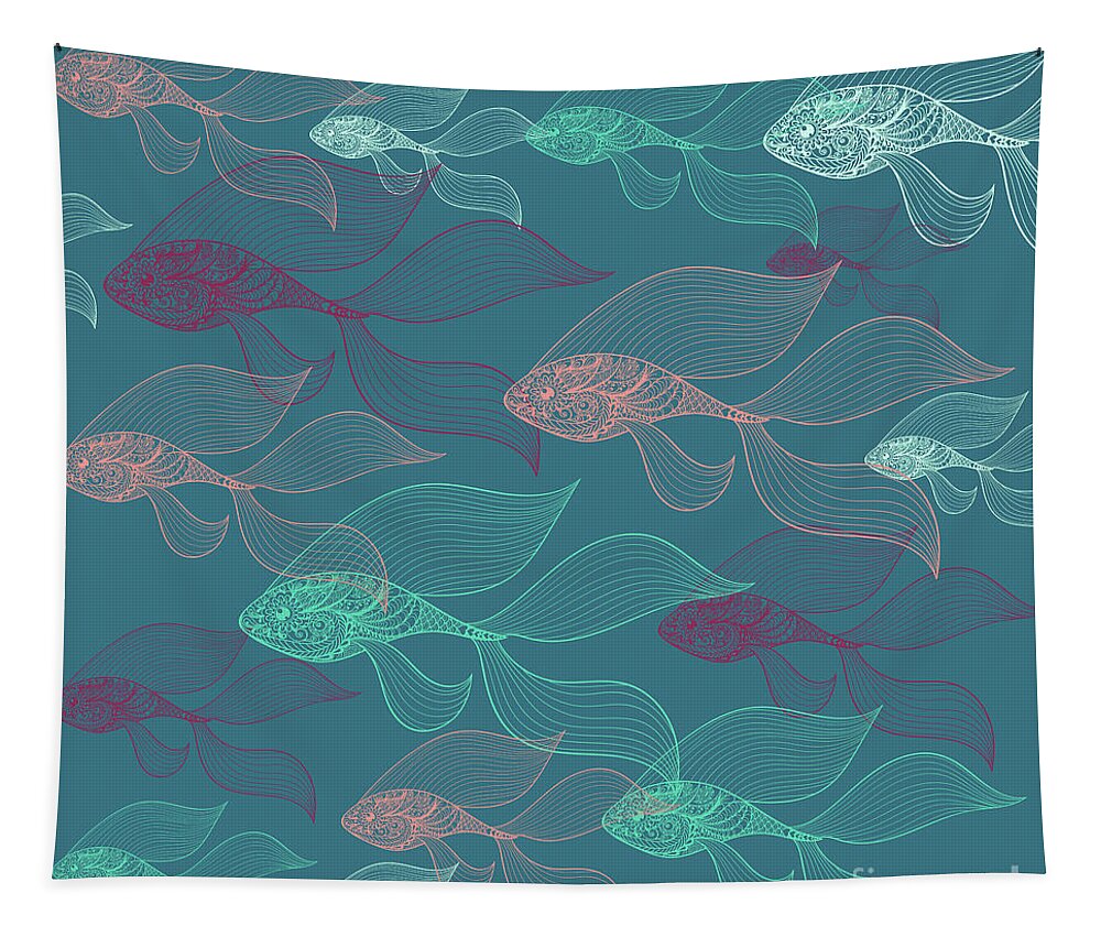 Nature Pattern Tapestry featuring the digital art Beta Fish Animals Pattern by Mark Ashkenazi