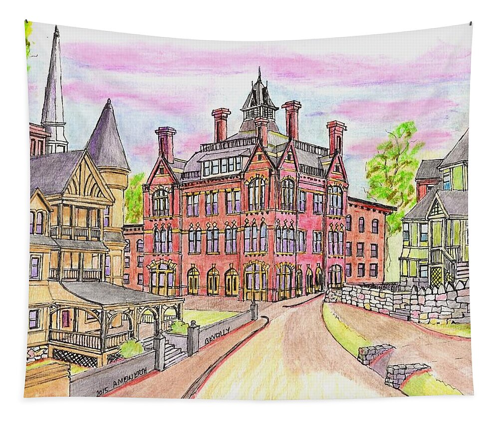 Paul Meinerth Artist Tapestry featuring the drawing Beverly Odd Fellows Hall by Paul Meinerth