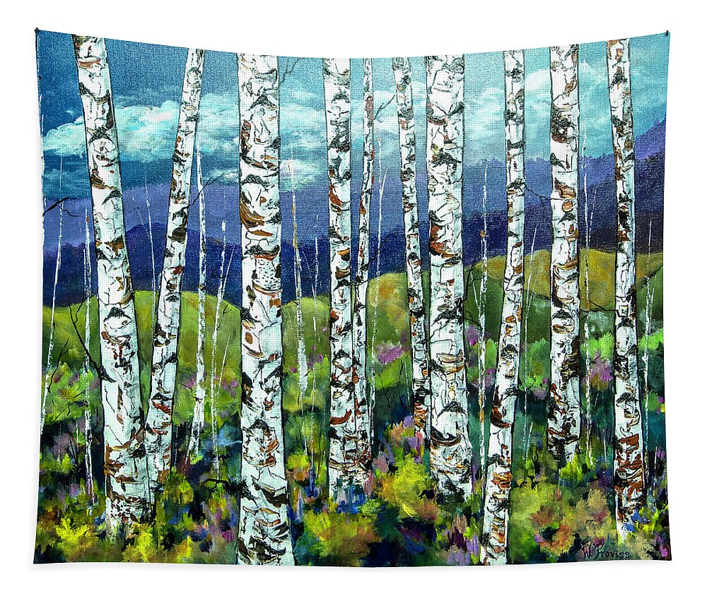 Trees Tapestry featuring the painting Beyond the Birch by Wendy Provins
