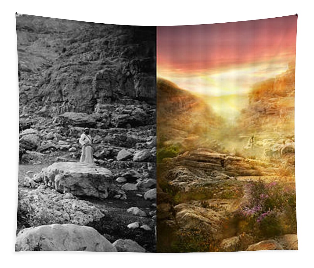 God Tapestry featuring the photograph Bible - Psalm 23 - Yea, though I walk through the valley 1920 - Side by Side by Mike Savad