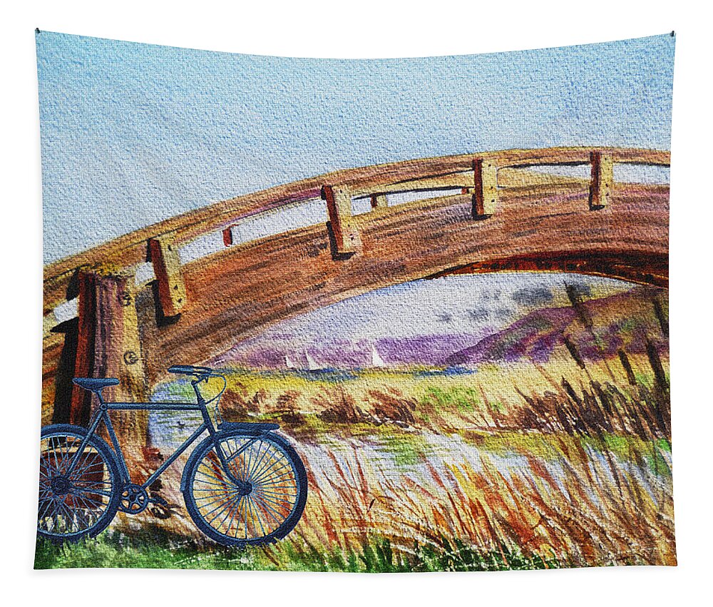 Bicycle Tapestry featuring the painting Bicycle Bridge Marina by Irina Sztukowski