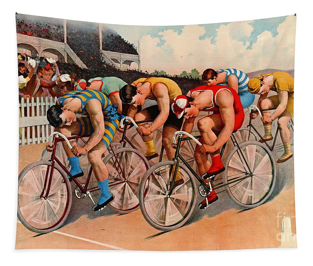 Bicycle Race 1895 Tapestry featuring the photograph Bicycle Race 1895 by Padre Art